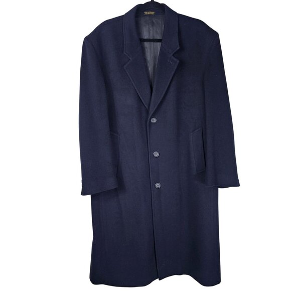 Allyn Saint George Italian Cashmere Blend Overcoat 42S Navy Quiet Luxury Formal - Picture 1 of 14